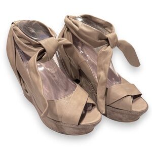 KOOBA Taupe leather wrap ankle wedge sandals platform heels size 9